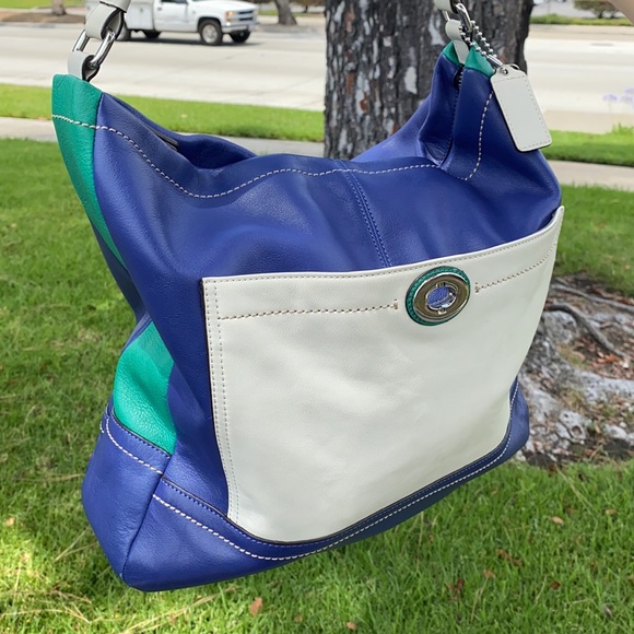 Coach Legacy Colorblock Blue Green purse bag LARGE - Picture 5 of 15